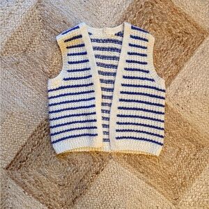 Striped Knit Vest in Cream and Blue